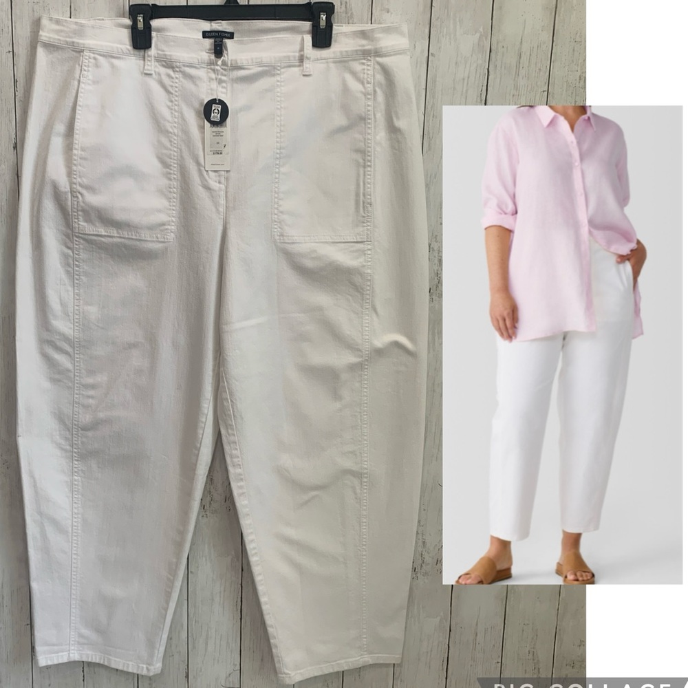Eileen Fisher Organic Cotton Lantern Pants Size 2X White Stretch Denim $178 NWT